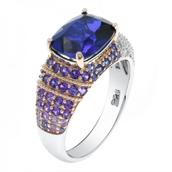 925 Two Tone Plated Tanzanite CZ Jewelry Ring Making Supplies 