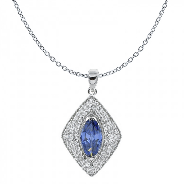 China 925 Sterling Silver Tanzanite CZ Rhombus Pendant 