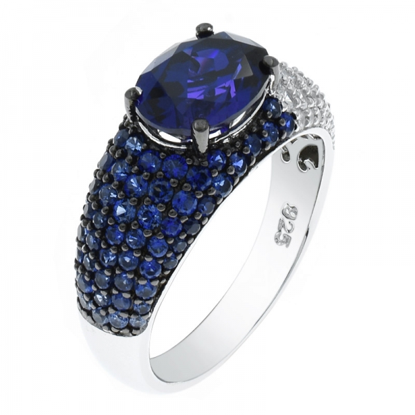 China 925 Sterling Silver Two Tone Plated Tanzanite CZ Jewelry Ring 