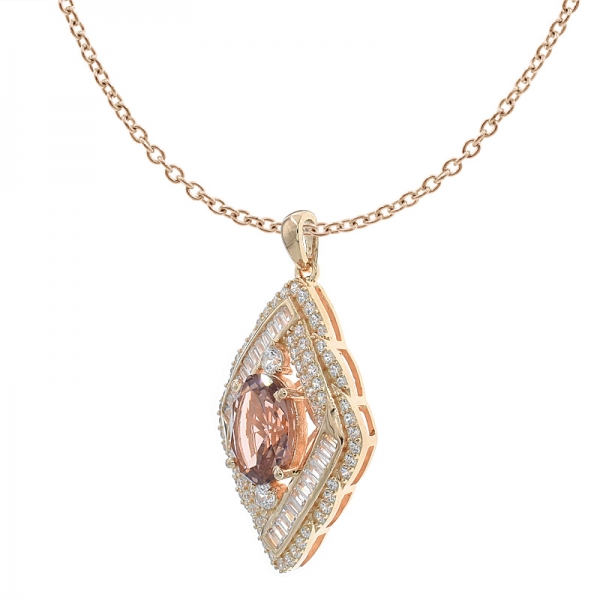 925 Sterling Silver Morganite Nano Pendant With Baguette White CZ 