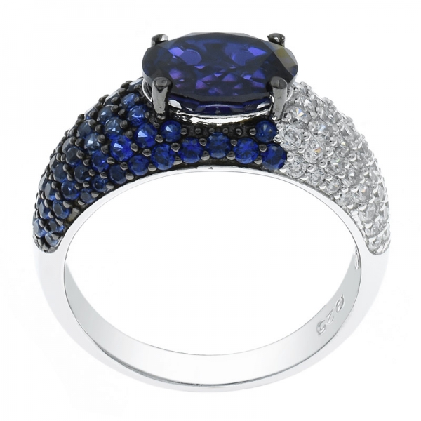 China 925 Sterling Silver Two Tone Plated Tanzanite CZ Jewelry Ring 