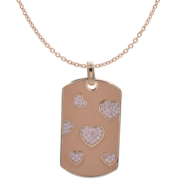 China 925 Sterling Silver Enamel Pendant With Pink CZ 