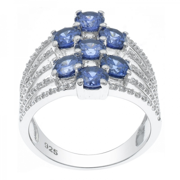 China 925 Sterling Silver Multi Lines Tanzanite CZ Ring 