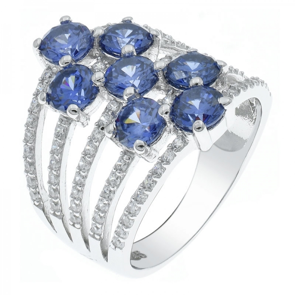 China 925 Sterling Silver Multi Lines Tanzanite CZ Ring 