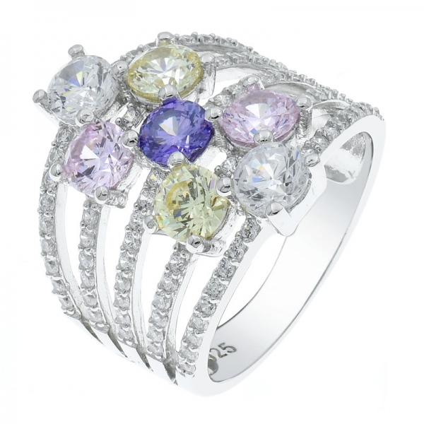 China 925 Sterling Silver Multi Lines Tanzanite CZ Ring 