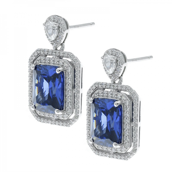 China 925 Sterling Silver Tanzanite CZ Stud Earrings Jewelry 