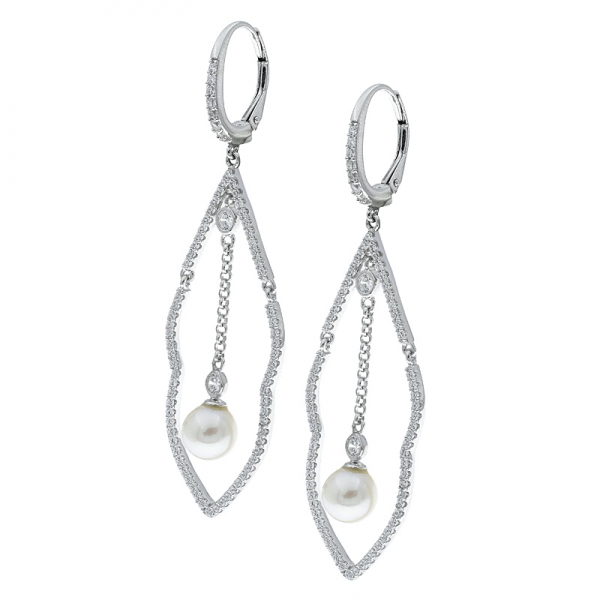 China 925 Sterling Silver Drop Pearl Frame Earrings 
