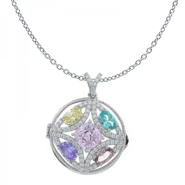 China 925 Sterling Silver Multicolor Stones Locket Pendant 