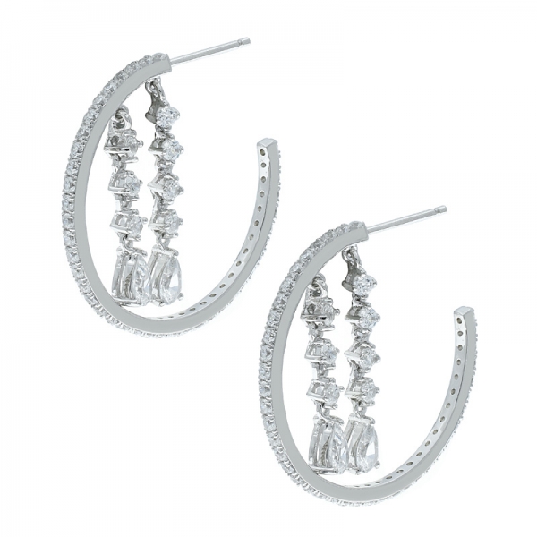 White Diamond Rhodium plating over Sterling dangle Silver Earrings 