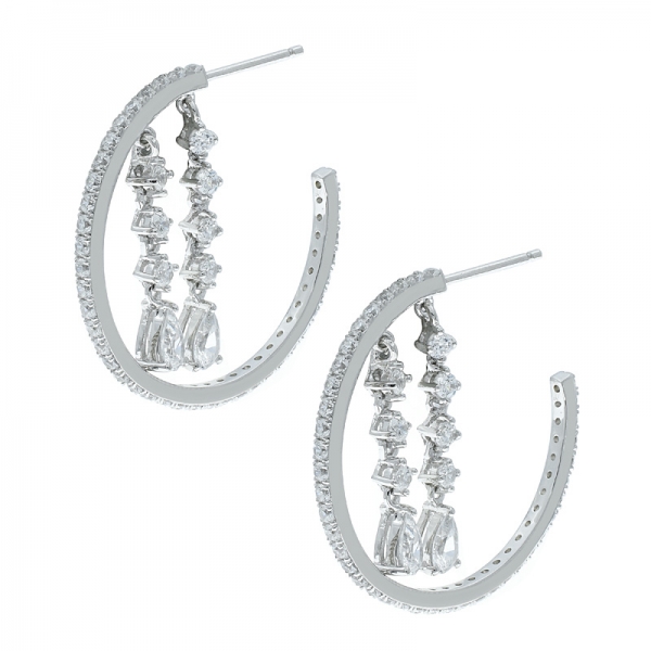 White Diamond Rhodium plating over Sterling dangle Silver Earrings 