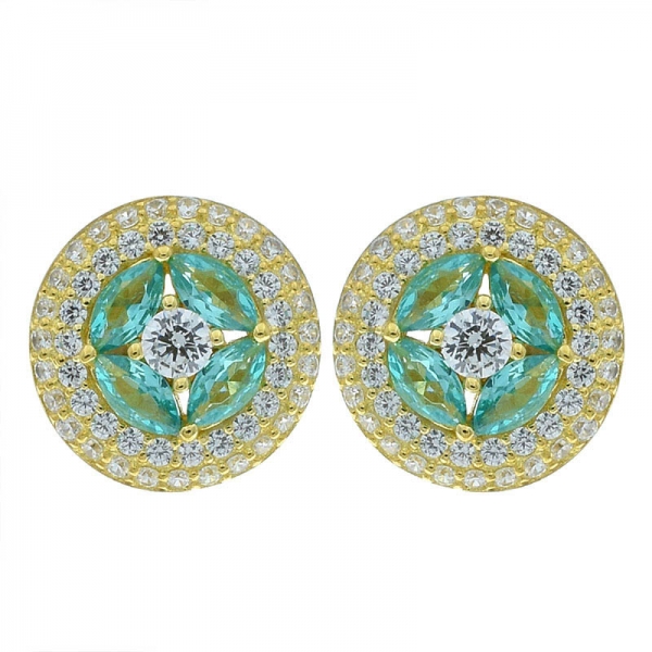 China 925 Sterling Silver Paraiba Round Shape Stud Earrings 