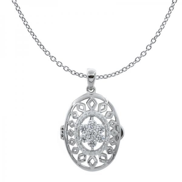 China 925 Sterling Silver Filigree Halo Flower Locket Pendant 