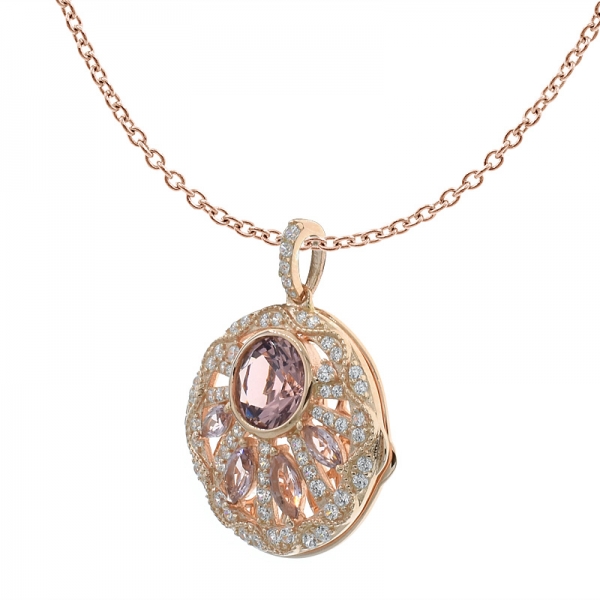 China 925 Sterling Silver Morganite Nano Locket Pendant 