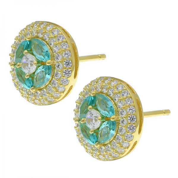 China 925 Sterling Silver Paraiba Round Shape Stud Earrings 
