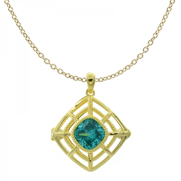 China 925 Sterling Silver Double Square Paraiba Locket Pendant 