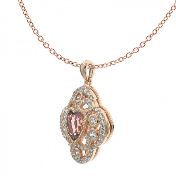 China 925 Sterling Silver Clover Morganite Nano Locket Pendant 