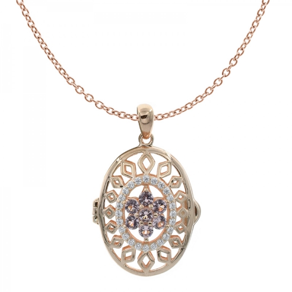 China 925 Sterling Silver Filigree Halo Flower Locket Pendant 