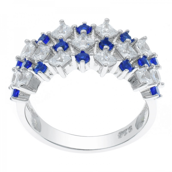 Unique Handmade Ring Jewelry With White CZ & Blue Nano 