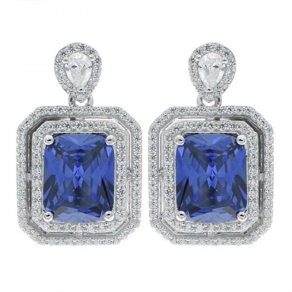 China 925 Sterling Silver Tanzanite CZ Stud Earrings Jewelry 