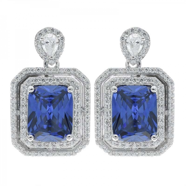 China 925 Sterling Silver Tanzanite CZ Stud Earrings Jewelry 