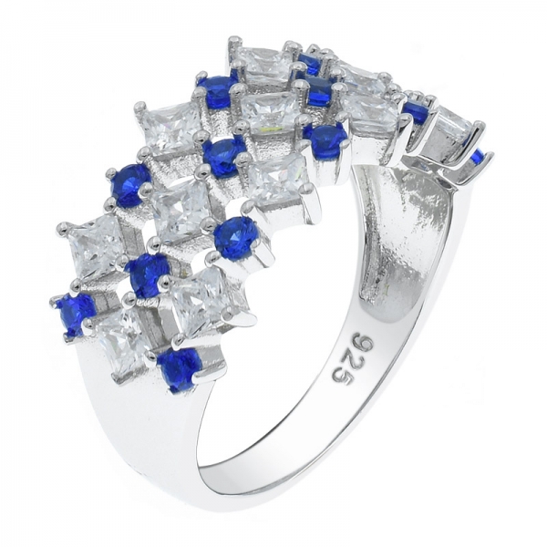 Unique Handmade Ring Jewelry With White CZ & Blue Nano 