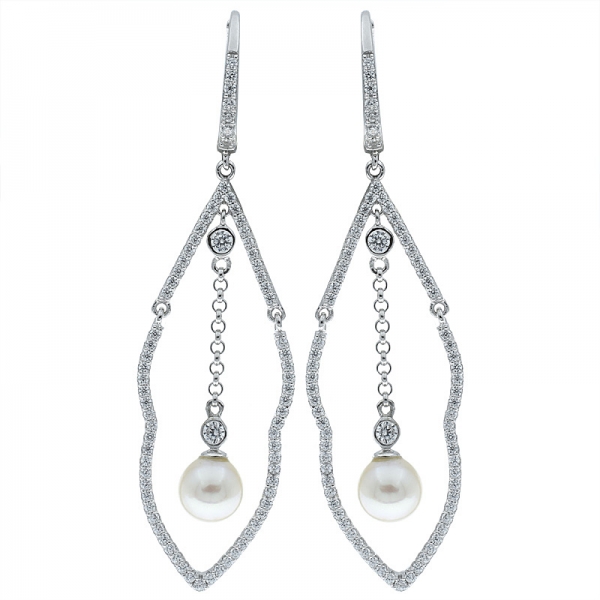 China 925 Sterling Silver Drop Pearl Frame Earrings 