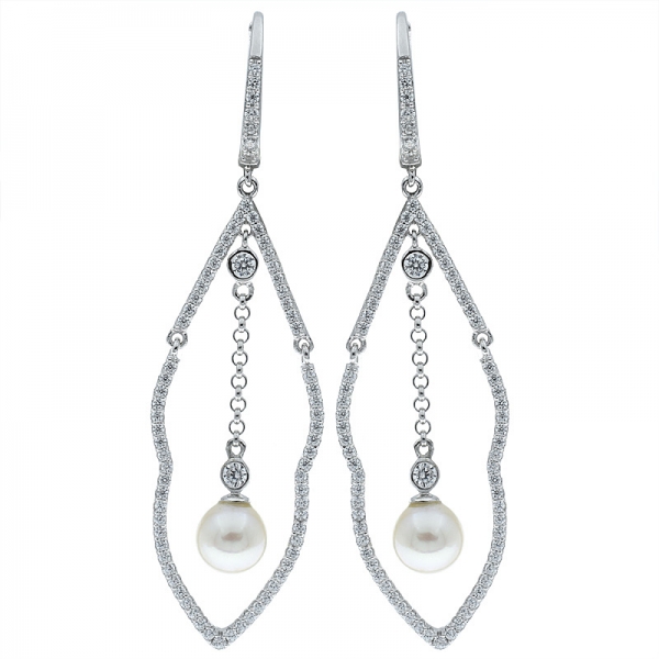 China 925 Sterling Silver Drop Pearl Frame Earrings 