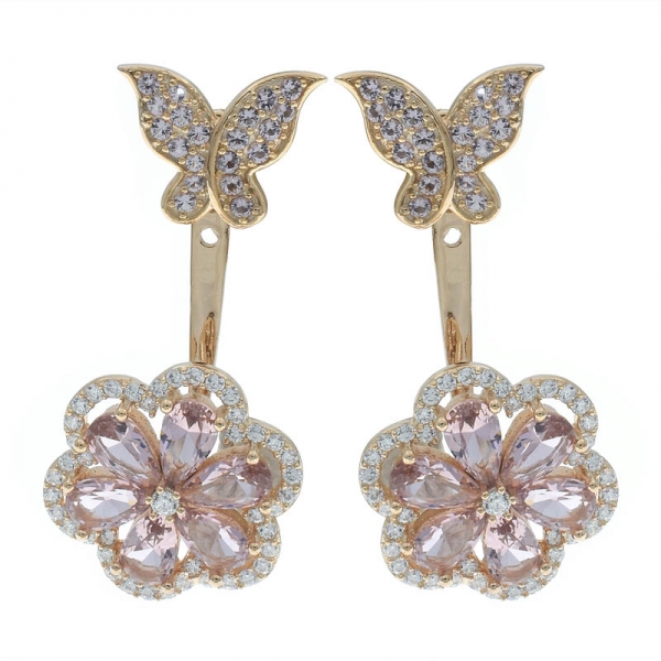 Paraiba YAG 18K yellow gold over sterling silver flower shape stud hoop earrings 