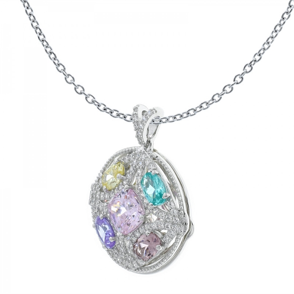 China 925 Sterling Silver Multicolor Stones Locket Pendant 