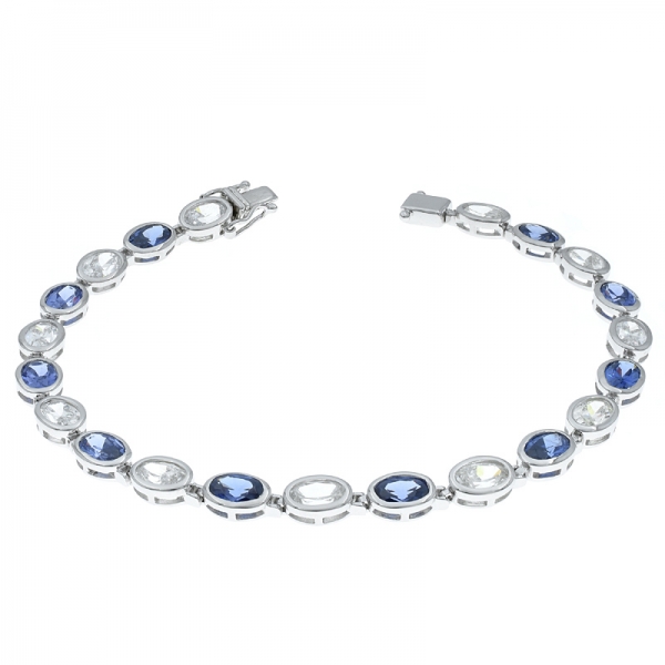 925 Silver Graceful Alternating Bracelet With Tanzanite CZ & White CZ 