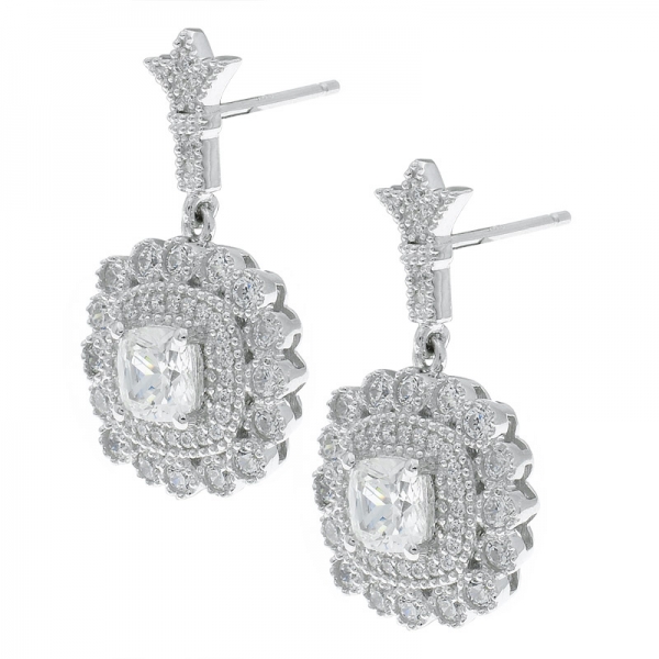 925 Sterling Silver Halo Cushion White CZ Earrings Jewelry 