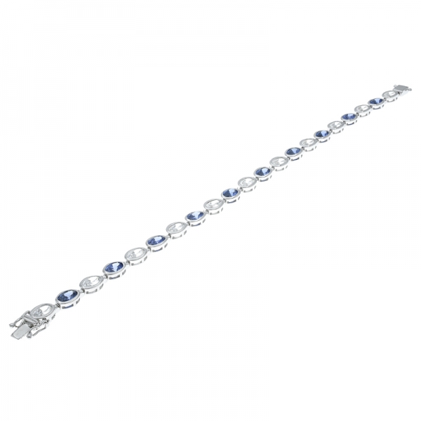 925 Silver Graceful Alternating Bracelet With Tanzanite CZ & White CZ 