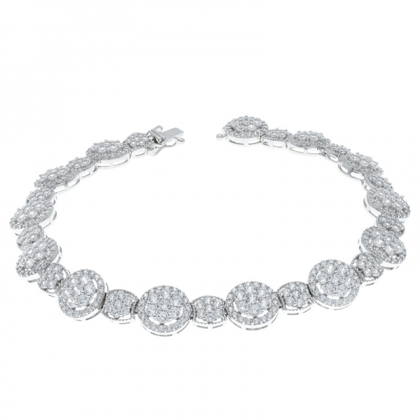 925 Sterling Silver Graceful Alternating Composite White CZ Bracelet 