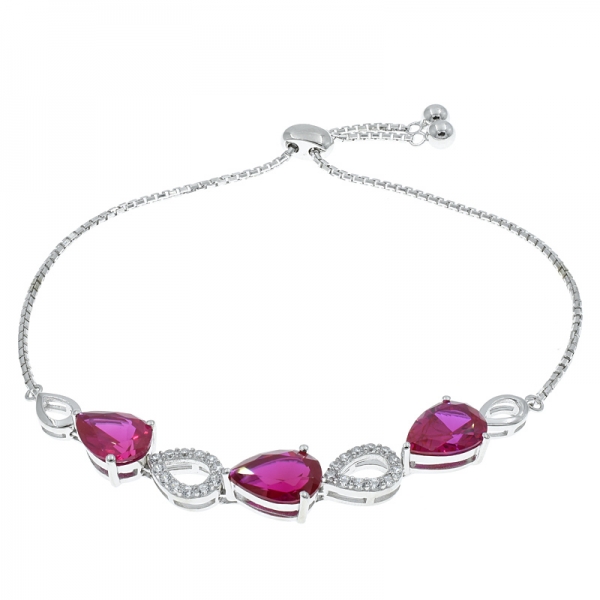 China Silver Winsome Pear Shape Bolo Jewelry Bracelet With Red Corundum 