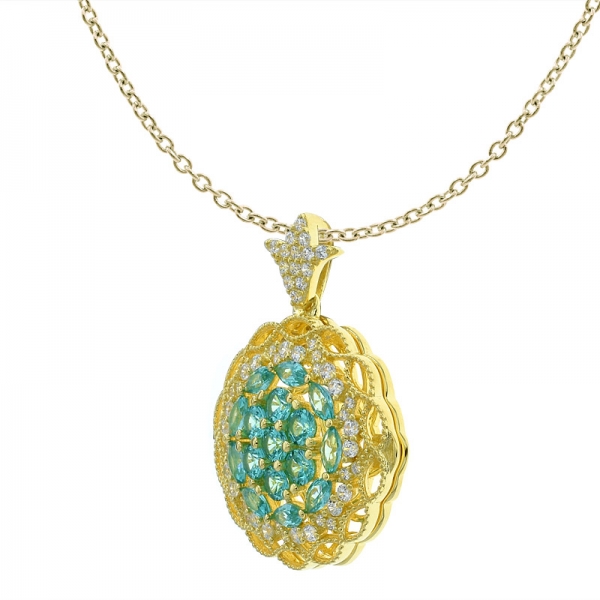 925 Sterling Silver Paraiba Flower Filigree Locket Jewelry Pendant 