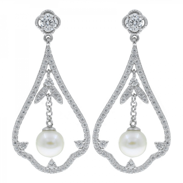 China 925 Sterling Silver Open Drop Earrings With Pearl 