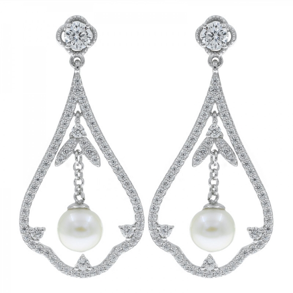 China 925 Sterling Silver Open Drop Earrings With Pearl 