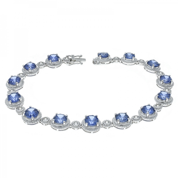 925 Silver Winsome Alternating Bracelet With Tanzanite CZ & White CZ 
