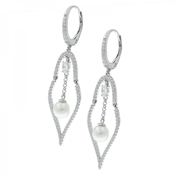 China 925 Sterling Silver Open Drop Pearl Earrings With Clear Stones 