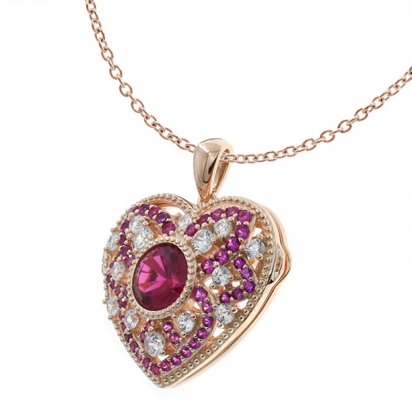 Silver Handmade Heart Shape Locket Pendant With Red Corundum 