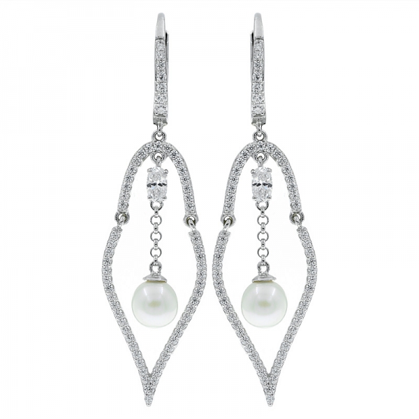 China 925 Sterling Silver Open Drop Pearl Earrings With Clear Stones 