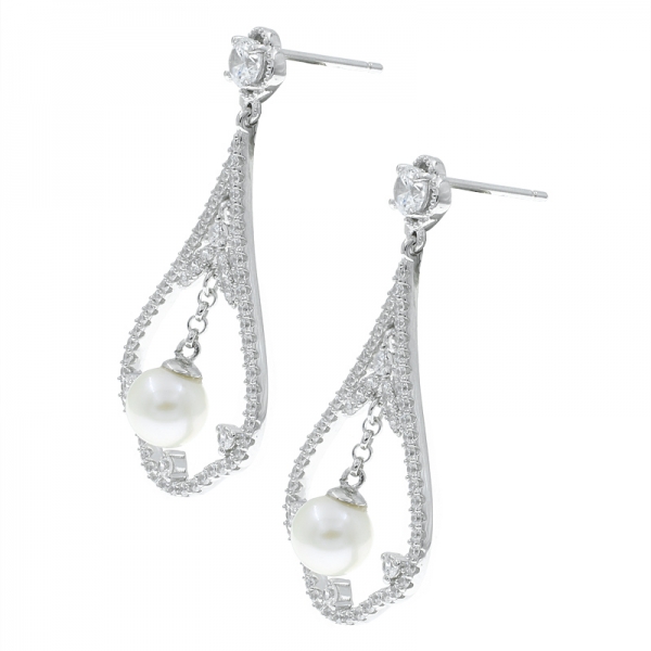 China 925 Sterling Silver Open Drop Earrings With Pearl 