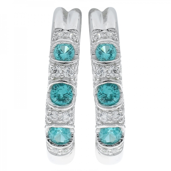 China 925 Sterling Silver Alternating Paraiba YAG & White CZ Earrings 