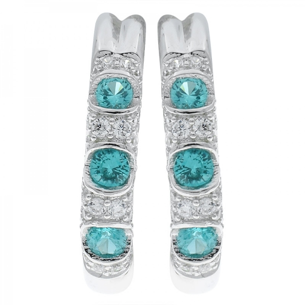 China 925 Sterling Silver Alternating Paraiba YAG & White CZ Earrings 