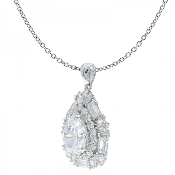 China 925 Sterling Silver Double Pear Shape White CZ Pendant 