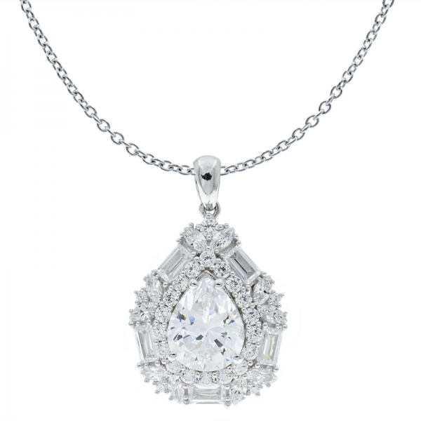 China 925 Sterling Silver Double Pear Shape White CZ Pendant 