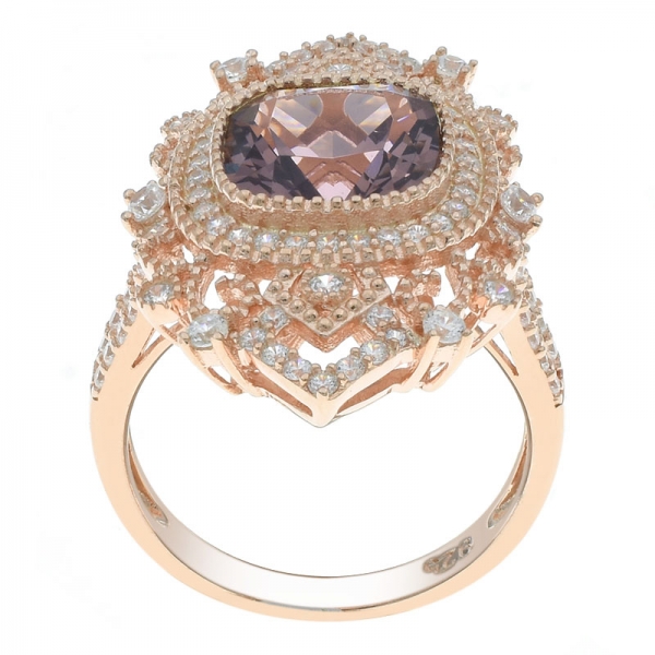 China 925 Sterling Silver Filigree Halo Ring With Morganite Nano 