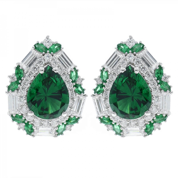 China 925 Sterling Silver Double Pear Shape White CZ Earrings 