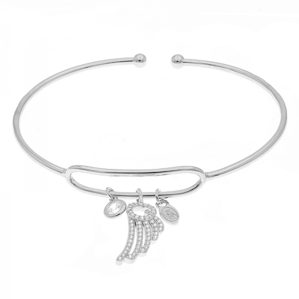 China 925 Sterling Silver Slender Wing Charm Bangle 