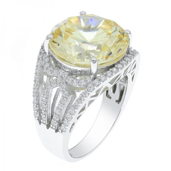 China 925 Sterling Silver Diamond Yellow CZ Ring With Filigree Band 